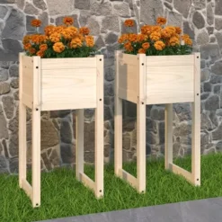 Plantekasser 2 stk. i massivt fyrretræ - Dekorative og robuste | Størrelse: 40x40x81 cm