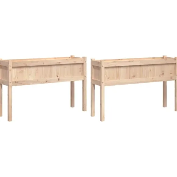Plantekasser 2 stk. i massivt fyrretræ med ben - Dekorative til haven | Farve: Naturlig træ | Størrelse: 100x40x80 cm