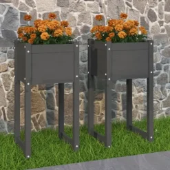 Plantekasser 2 stk. til haven | Massivt fyrretræ | Størrelse: 40x40x81 cm | Farve: Grå
