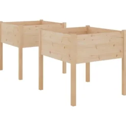 Plantekasser 2 stk. 70x70x70 cm - Massivt fyrretræ | Farve: Natur | Størrelse: 70x70x70 cm