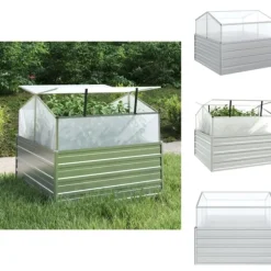 Plantekrukker - Living højbed med drivhus 100x100x85 cm sølvfarvet