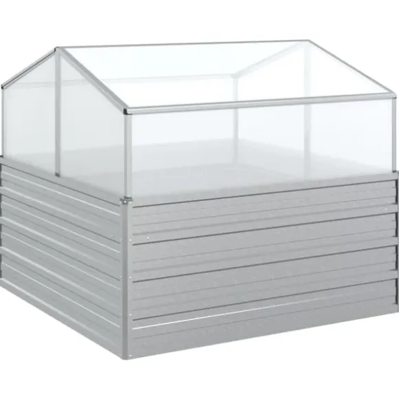 Plantekrukker - Living højbed med drivhus 100x100x85 cm sølvfarvet