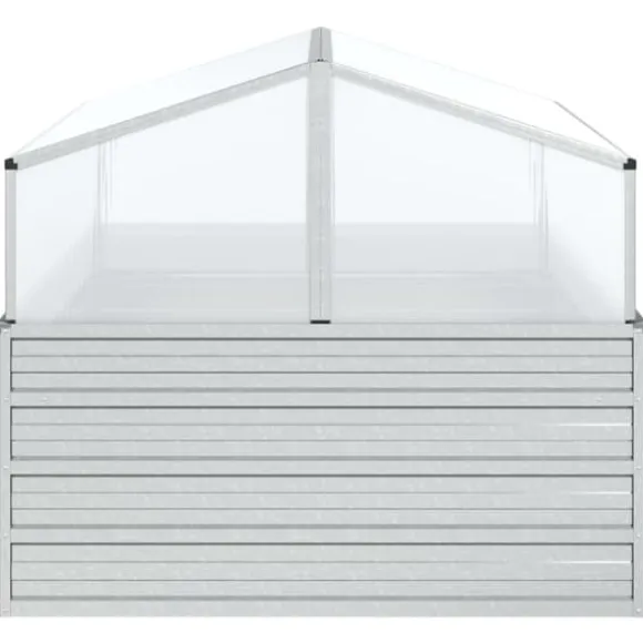 Plantekrukker - Living højbed med drivhus 100x100x85 cm sølvfarvet
