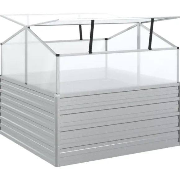 Plantekrukker - Living højbed med drivhus 100x100x85 cm sølvfarvet