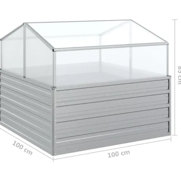 Plantekrukker - Living højbed med drivhus 100x100x85 cm sølvfarvet