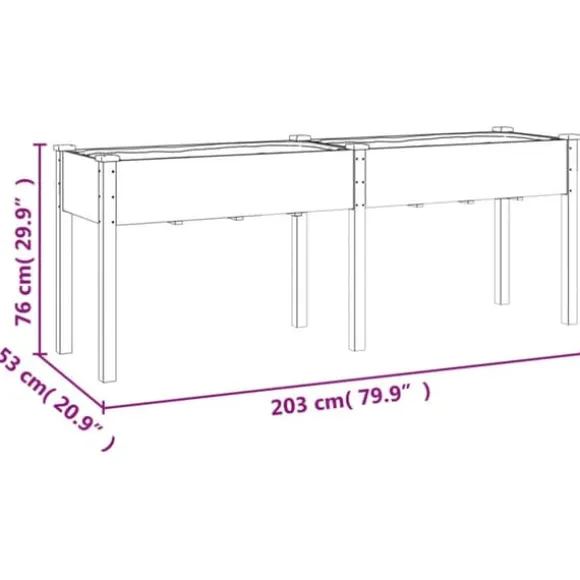 Plantekrukker - Living plantekasse med foring 203x53x76 cm massivt fyrretræ