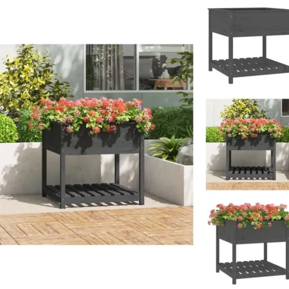 Plantekrukker - Living plantekasse med hylde 82,5x82,5x81 cm massivt fyrretræ grå