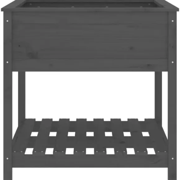 Plantekrukker - Living plantekasse med hylde 82,5x82,5x81 cm massivt fyrretræ grå