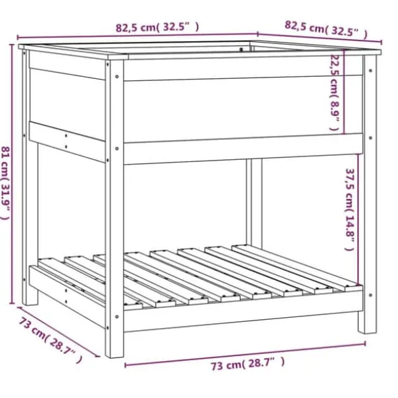 Plantekrukker - Living plantekasse med hylde 82,5x82,5x81 cm massivt fyrretræ grå