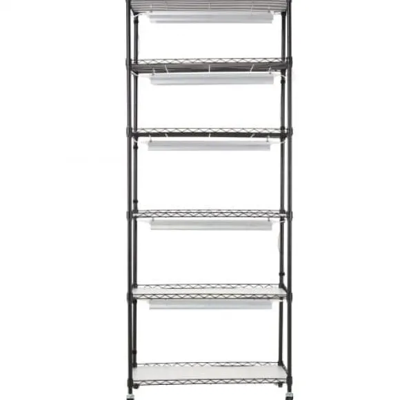 Planteopsats, 6 niveauer, 75x35x180 cm, Sort, Metal, Justerbar