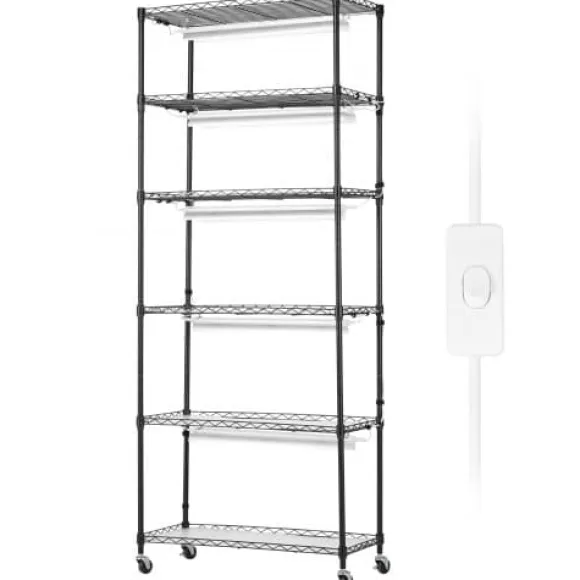 Planteopsats, 6 niveauer, 75x35x180 cm, Sort, Metal, Justerbar