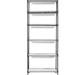Planteopsats, 6-etagers hylde med vækstlys, 75x35x180 cm, sort, stål