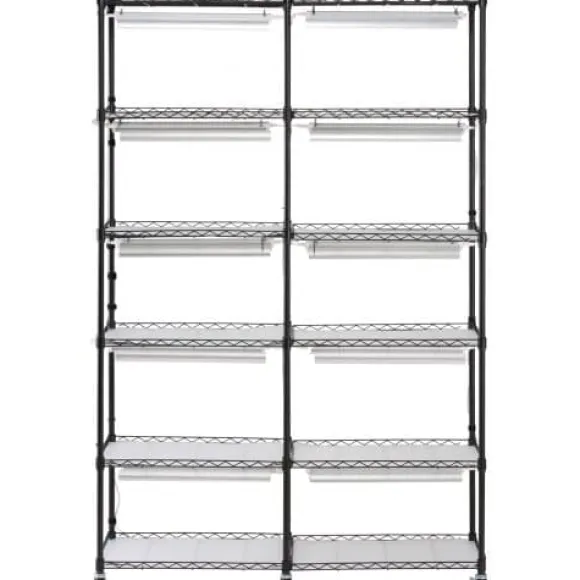 Planteopsats med vækstlys, 90x35x150 cm, Sort, Metal