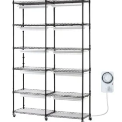 Planteopsats med vækstlys, 90x35x150 cm, Sort, Metal
