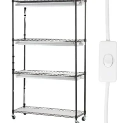 Planteopsats med vækstlys, 90x35x150 cm, Sort, Metal