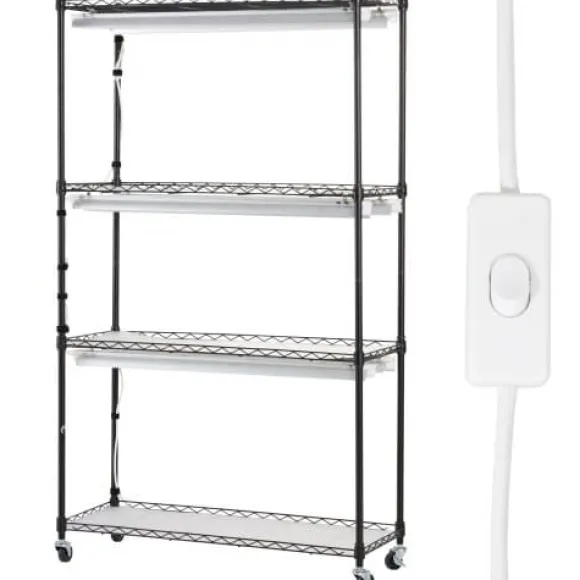 Planteopsats med vækstlys, 90x35x150 cm, Sort, Metal