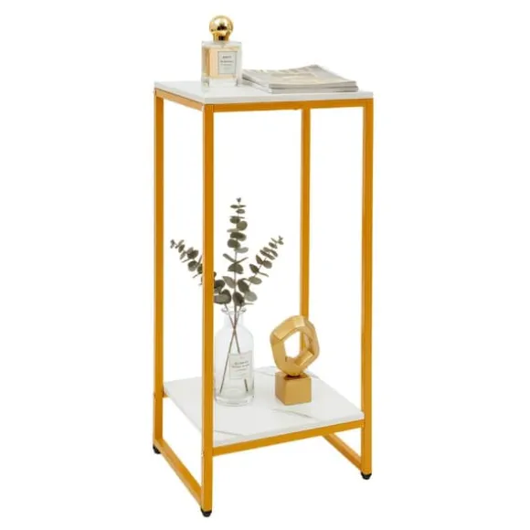 Plantestativ - Blomsterstander - 2 Hylder - Rektangulær - 30,2×30,2×75 cm - Til stue/altan/kontor - Guld
