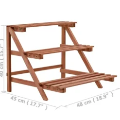 Plantestativ i 3 niveauer af cedertræ - Holdbart blomsterstativ | Størrelse: 48x45x40 cm