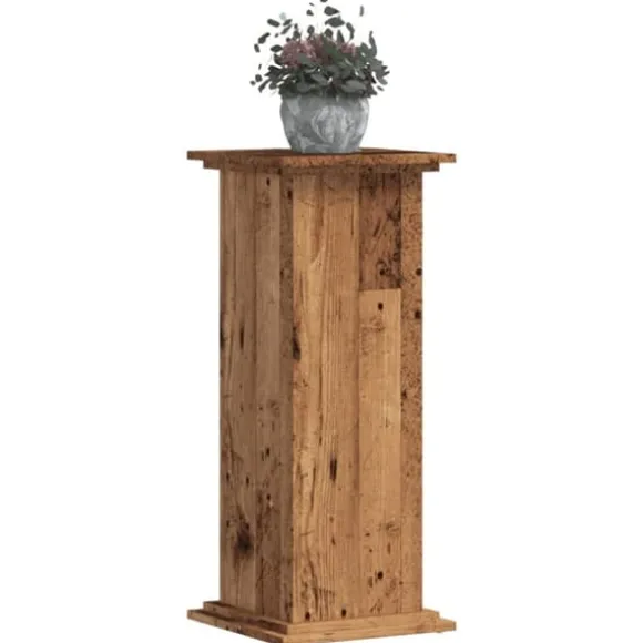 Plantestativ i konstrueret træ - Tidløst design | Størrelse: 33x33x80 cm | Farve: Gammelt trælook