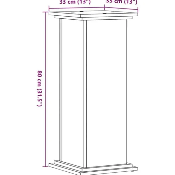 Plantestativ i konstrueret træ - Slidstærk og stabil | Størrelse: 33x33x80 cm | Farve: Brun egetræsfarve