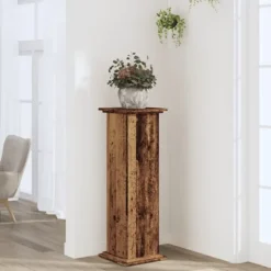 Plantestativ i konstrueret træ - Moderne og stabil | Størrelse: 33x33x100 cm | Farve: Gammelt trælook