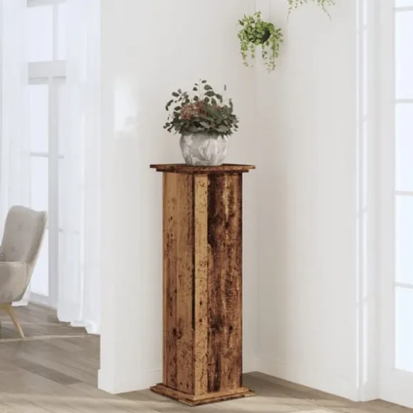 Plantestativ i konstrueret træ - Moderne og stabil | Størrelse: 33x33x100 cm | Farve: Gammelt trælook