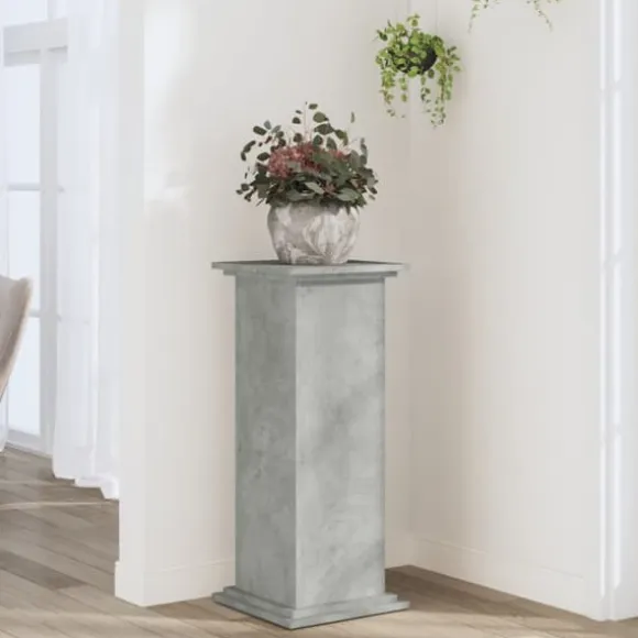Plantestativ i konstrueret træ - Slidstærkt og stilrent | Størrelse: 33x33x80 cm | Farve: Betongrå