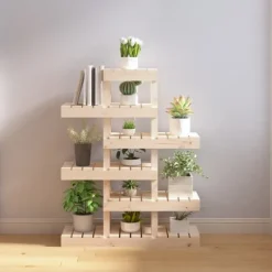 Plantestativ i massivt fyrretræ - Elegant plantehylde | Størrelse: 85x25x109,5 cm