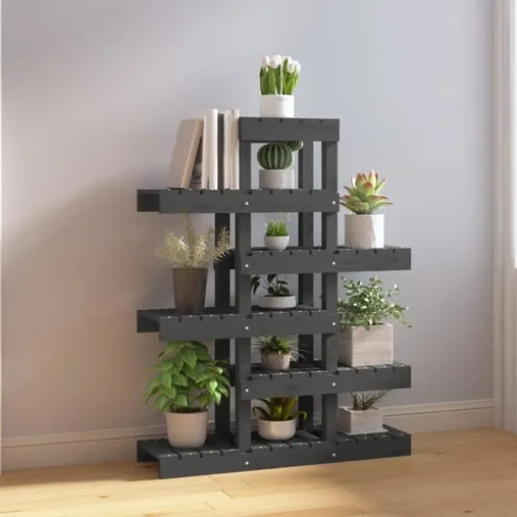 Plantestativ i massivt fyrretræ - Plantestativer til indendørs og udendørs brug | Størrelse: 85x25x109,5 cm | Farve: Grå