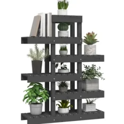 Plantestativ i massivt fyrretræ - Plantestativer til indendørs og udendørs brug | Størrelse: 85x25x109,5 cm | Farve: Grå