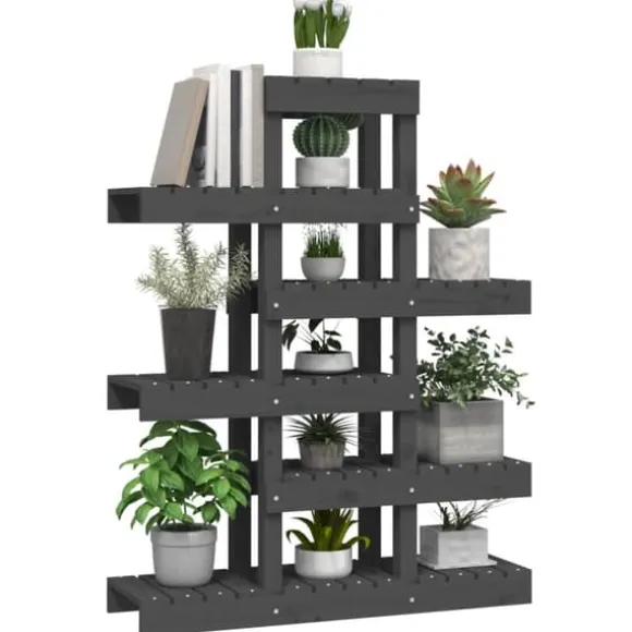Plantestativ i massivt fyrretræ - Plantestativer til indendørs og udendørs brug | Størrelse: 85x25x109,5 cm | Farve: Grå