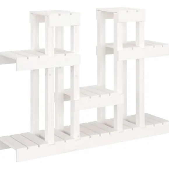 Plantestativ i massivt fyrretræ - Hylder til blomster og planter | Størrelse: 104,5x25x77,5 cm | Farve: Hvid