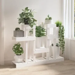 Plantestativ i massivt fyrretræ - Hylder til blomster og planter | Størrelse: 104,5x25x77,5 cm | Farve: Hvid
