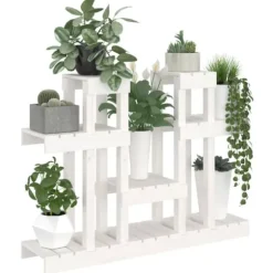 Plantestativ i massivt fyrretræ - Hylder til blomster og planter | Størrelse: 104,5x25x77,5 cm | Farve: Hvid