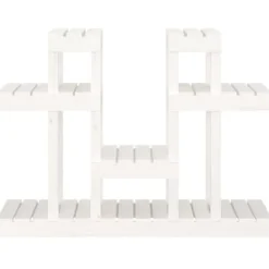 Plantestativ i massivt fyrretræ - Hylder til blomster og planter | Størrelse: 104,5x25x77,5 cm | Farve: Hvid