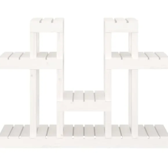 Plantestativ i massivt fyrretræ - Hylder til blomster og planter | Størrelse: 104,5x25x77,5 cm | Farve: Hvid