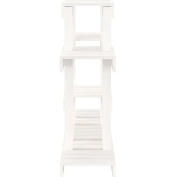Plantestativ i massivt fyrretræ - Hylder til blomster og planter | Størrelse: 104,5x25x77,5 cm | Farve: Hvid