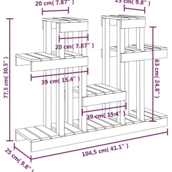 Plantestativ i massivt fyrretræ - Hylder til blomster og planter | Størrelse: 104,5x25x77,5 cm | Farve: Hvid