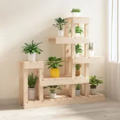 Plantestativ i massivt fyrretræ - Plantehylde til indendørs og udendørs brug | Størrelse: 92x25x97 cm