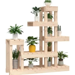 Plantestativ i massivt fyrretræ - Plantehylde til indendørs og udendørs brug | Størrelse: 92x25x97 cm