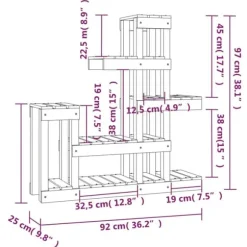 Plantestativ i massivt fyrretræ - Plantehylde til indendørs og udendørs brug | Størrelse: 92x25x97 cm