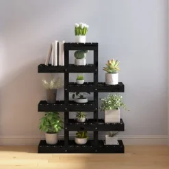 Plantestativ i massivt fyrretræ - Elegant planteramme | Mål: 85x25x109,5 cm | Farve: Sort