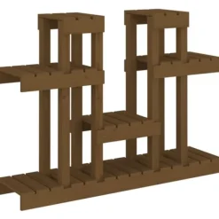 Plantestativ i massivt fyrretræ - Flere hylder til blomster | Størrelse: 104,5x25x77,5 cm | Farve: Gyldenbrun