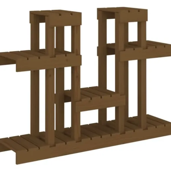 Plantestativ i massivt fyrretræ - Flere hylder til blomster | Størrelse: 104,5x25x77,5 cm | Farve: Gyldenbrun