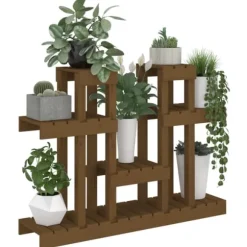 Plantestativ i massivt fyrretræ - Flere hylder til blomster | Størrelse: 104,5x25x77,5 cm | Farve: Gyldenbrun
