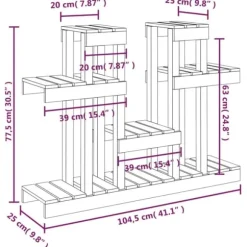 Plantestativ i massivt fyrretræ - Flere hylder til blomster | Størrelse: 104,5x25x77,5 cm | Farve: Gyldenbrun