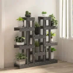 Plantestativ i massivt fyrretræ - Elegant plantehylde | Størrelse: 104,5x25x109,5 cm | Farve: Grå