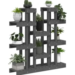 Plantestativ i massivt fyrretræ - Elegant plantehylde | Størrelse: 104,5x25x109,5 cm | Farve: Grå