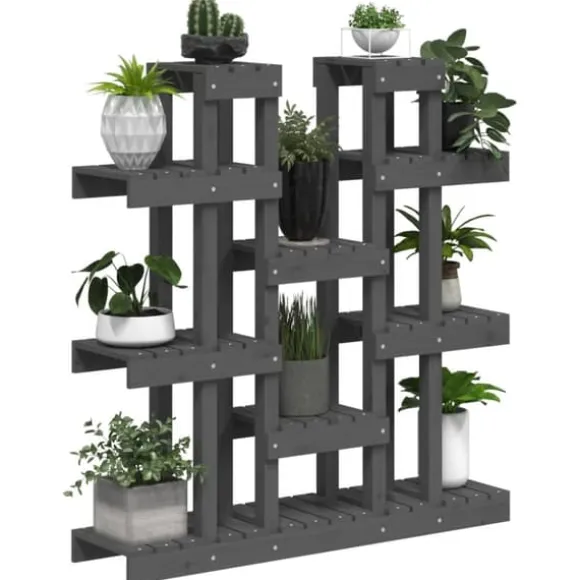 Plantestativ i massivt fyrretræ - Elegant plantehylde | Størrelse: 104,5x25x109,5 cm | Farve: Grå