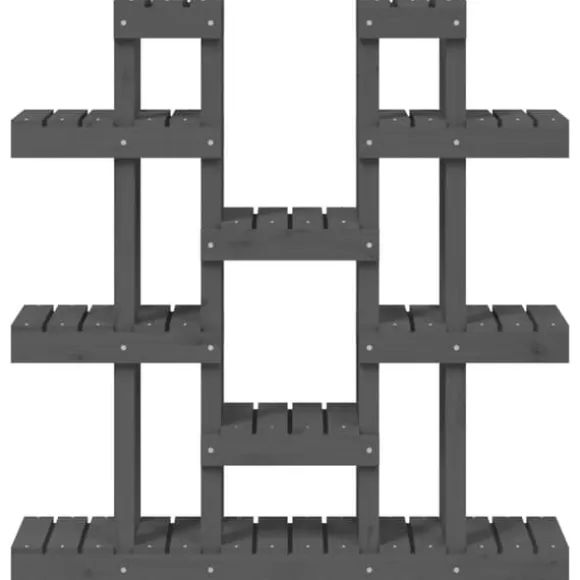 Plantestativ i massivt fyrretræ - Elegant plantehylde | Størrelse: 104,5x25x109,5 cm | Farve: Grå